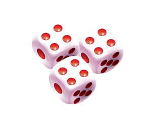 White dices with red dots on white background