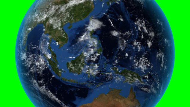 Malaysia. 3D Earth in space - zoom in on Malaysia outlined. Green screen background