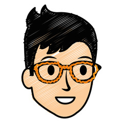 young man head avatar character vector illustration design