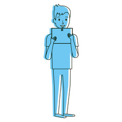 young man with tablet avatar character vector illustration design