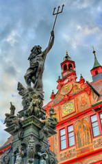 Fototapeta na wymiar Neptune fountain in front of the city hall of Tubingen, Germany