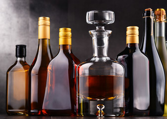 Bottles of assorted alcoholic beverages