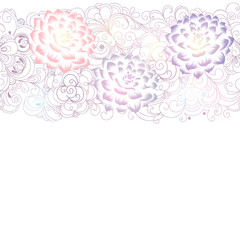 Beautiful abstract seamless hand drawn floral pattern with dahlias flowers. Vector illustration. Element for design.