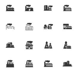 Industrial building factory and power plants icon set