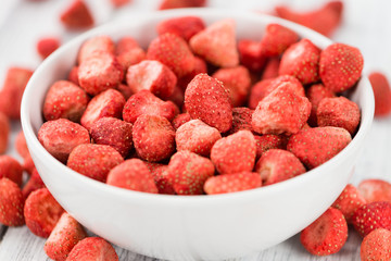 Portion of Strawberries (dried), selective focus