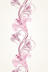 Seamless floral pattern with flower lily. Element for design. Hand-drawing vector illustration.