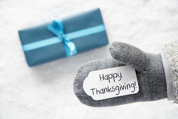 Turquoise Gift, Glove, Text Happy Thanksgiving