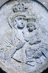 Fototapeta na wymiar Statue of the Virgin Mary with the baby Jesus Christ (Religion, faith, eternal life, God, the soul concept)