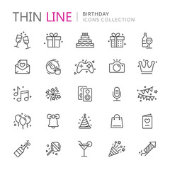 Collection of birthday thin line icons