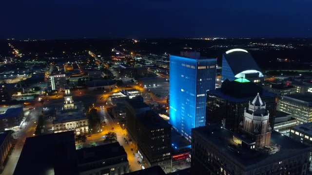 Drone night Downtown Des Moines Iowa 4k