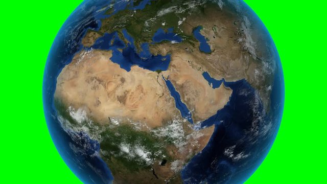 Morocco. 3D Earth in space - zoom in on Morocco outlined. Green screen background