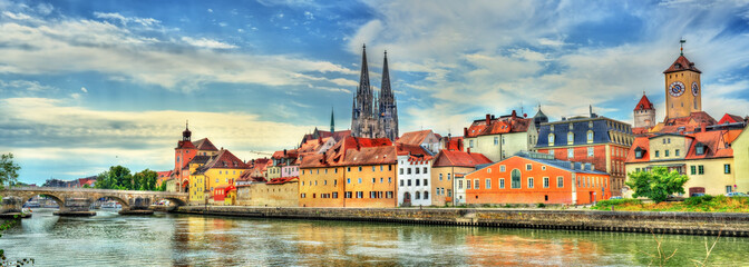 View of Regensburg with the Danube River in Germany - obrazy, fototapety, plakaty