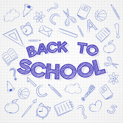 Back to school - design of poster with cute doodles. Vector.