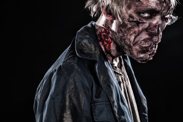 Bloody zombie man with brains out horror halloween sfxmakeup