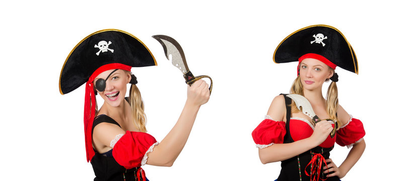 Woman pirate isolated on white