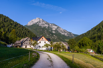 Fototapeta na wymiar Idyllic landscape in the Alps, Roban farmstead, Slovenia