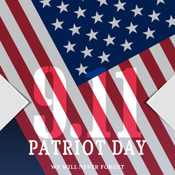 Vector poster of Patriot Day on the dark blue background with text and american flag.