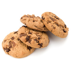 Chocolate chip cookies isolated on white background. Sweet biscuits. Homemade pastry.