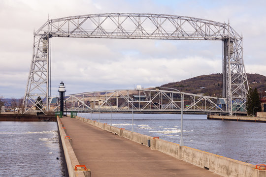 Lighthouse and bridge in Duluth