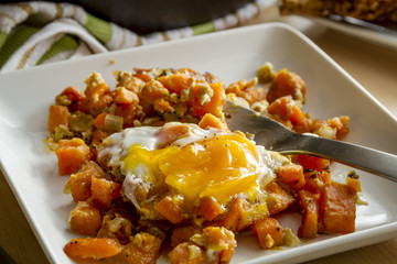 Fried Eggs and Sweet Potato Hash