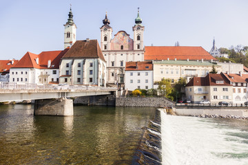 Fototapeta premium Steyr panorama with St. Michael's Church