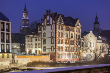 Naklejka premium Old town of Opole across Oder River.