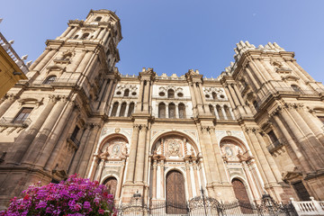 Fototapeta na wymiar Malaga Cathedral and blue sky