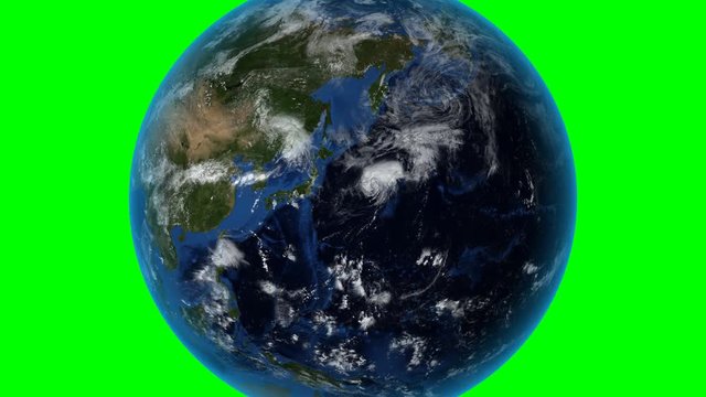 North Korea. 3D Earth in space - zoom in on North Korea outlined. Green screen background