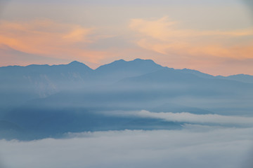 Sunrise of cloud sea and mountain at sixty Stone Mountain