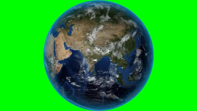 Oman. 3D Earth in space - zoom in on Oman outlined. Green screen background