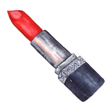 Watercolor Women's Red Lipstick Cosmetics Make Up Isolated