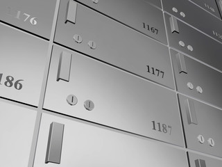 Closed safe deposit boxes in the bank