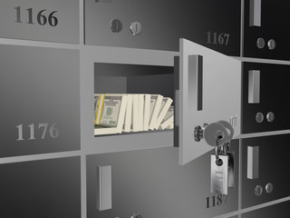 Open safe deposit boxes in the bank