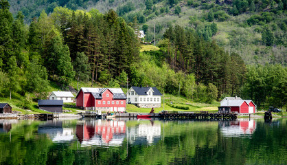 Fototapeta premium Red House Reflection Norway