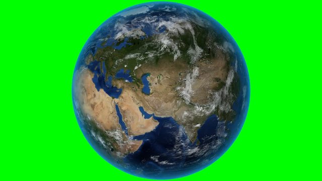 Romania. 3D Earth in space - zoom in on Romania outlined. Green screen background