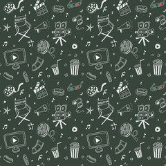 Seamless pattern with hand drawn cinema doodles