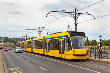 Fototapeta na wymiar Modern tram in Budapest