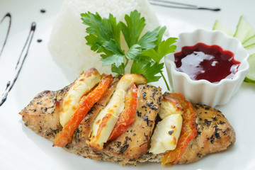 Chicken fillet with cheese and tomatoes