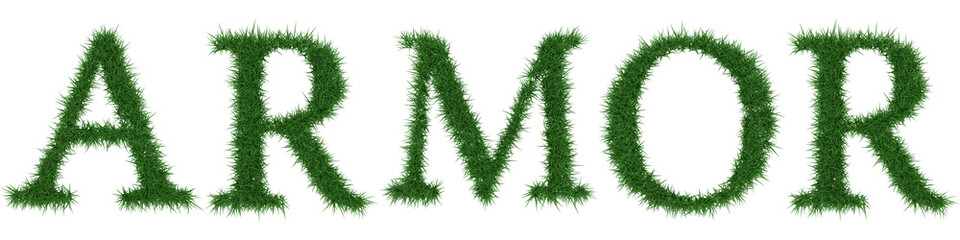 Armor - 3D rendering fresh Grass letters isolated on whhite background.