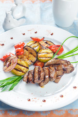 Fried meat with grilled vegetables