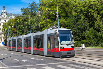 Fototapeta na wymiar Electric tram in Vienna, Austria