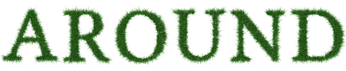 Around - 3D rendering fresh Grass letters isolated on whhite background.