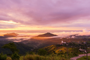View point of Wat Prathat Phasornkaew at sun rise background at Phetchabun province Thailand
