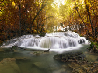 Beautiful waterfall in the deep forest,Pha Tat Waterfall, Kanchanaburi province, thailand, Nature travel concept