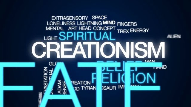 Creationism animated word cloud, text design animation.