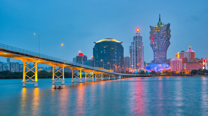 Panorama view of Macau cityscape at night in China - 169356843