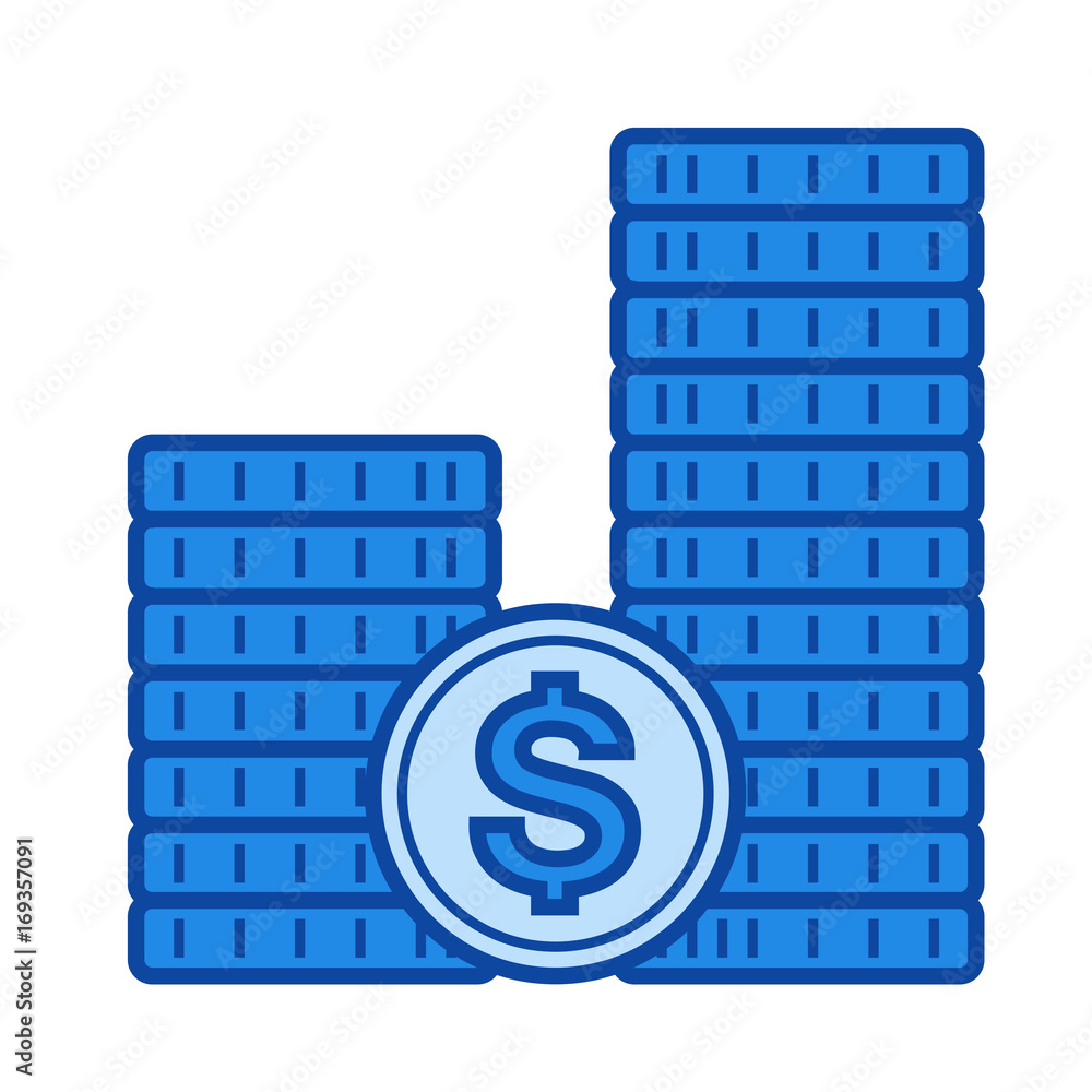 Poster stack of coins vector line icon isolated on white background. stack of coins line icon for infograph