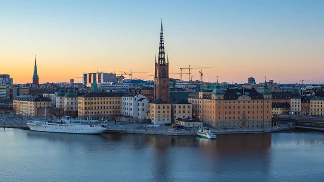 Timelapse of Stockholm city skyline day to night time lapse, video 4K