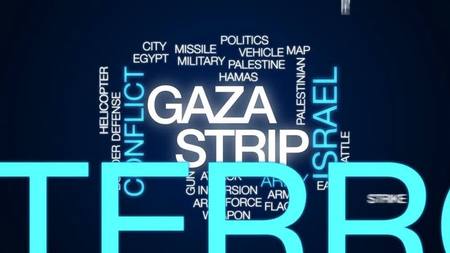 Gaza strip word cloud animation on blue background