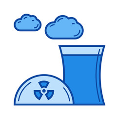 Nuclear pollution vector line icon isolated on white background. Nuclear pollution line icon for infographic, website or app. Blue icon designed on a grid system.